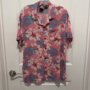 Marvel Captain America Pink Floral Hawaiian Shirt Men's XL Button Front